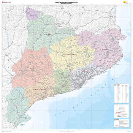 Mapa de les vegueries de Catalunya 1:250 000